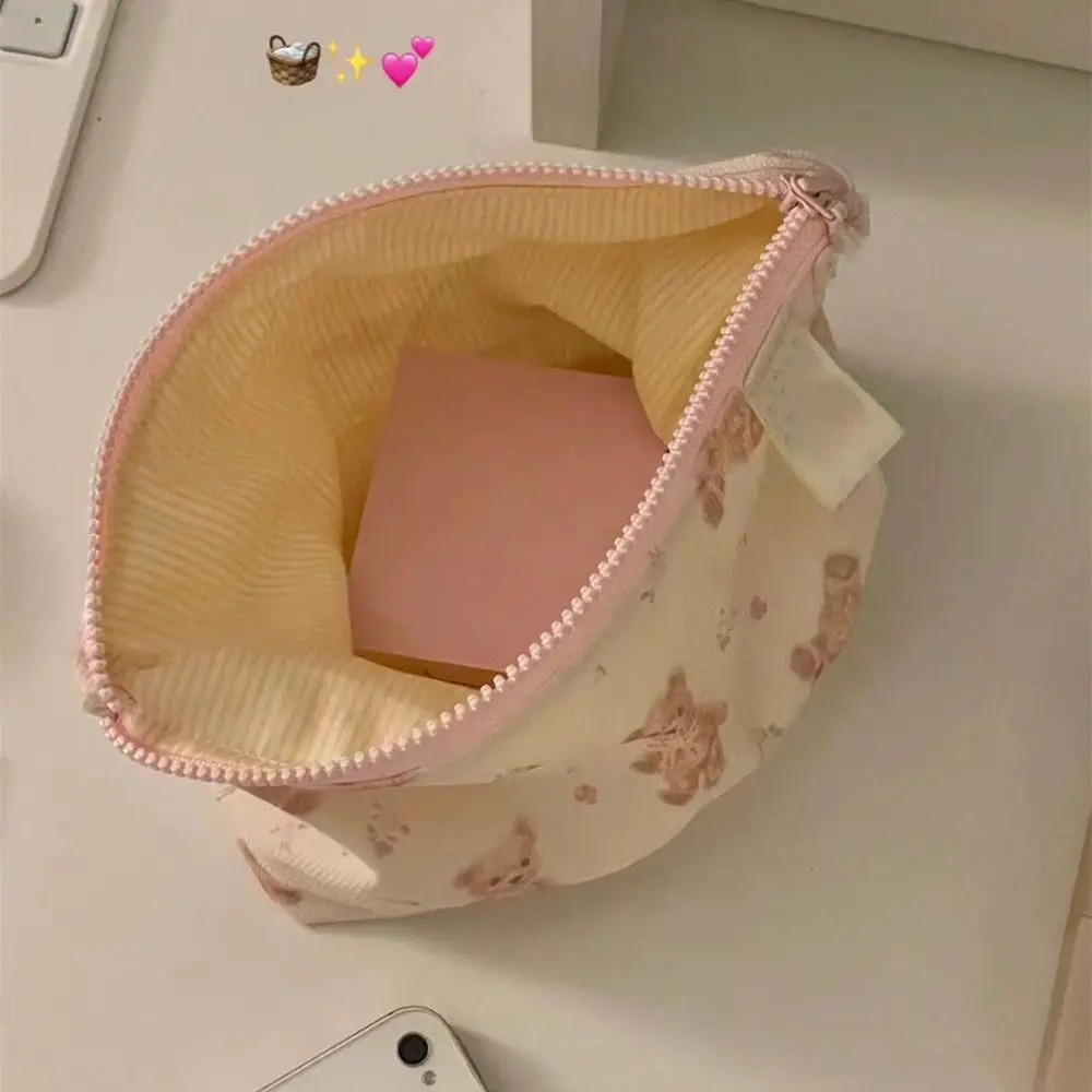 Borsa per il trucco dell\'orso del fumetto Kawaii Borsa per il trucco portatile per gioielli di grande capacità, rossetto, pochette da viaggio