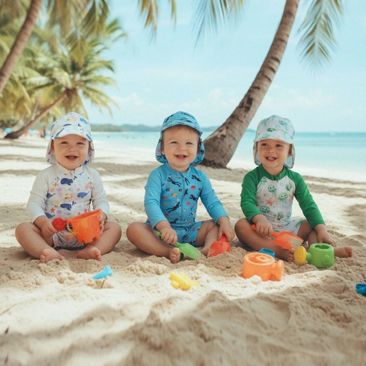 Boys One-piece Swimsuit with Sun Hat Kids Long Sleeve Cartoon Whale Print Sun-protective Quick-Dry Swimwear Baby Bathing Costume