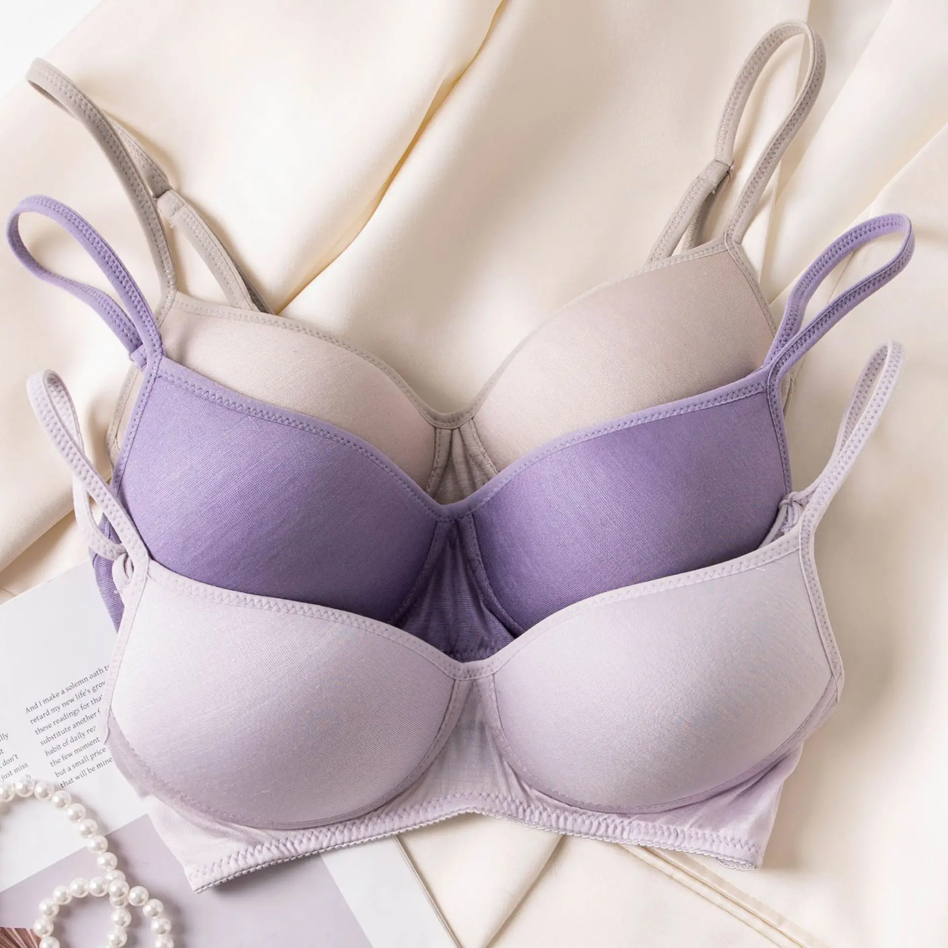 Women's New Mulberry Silk Lingerie, Thin Wire-Free Push-Up Bra, Seamless Breathable Triangle Cup Underwear
