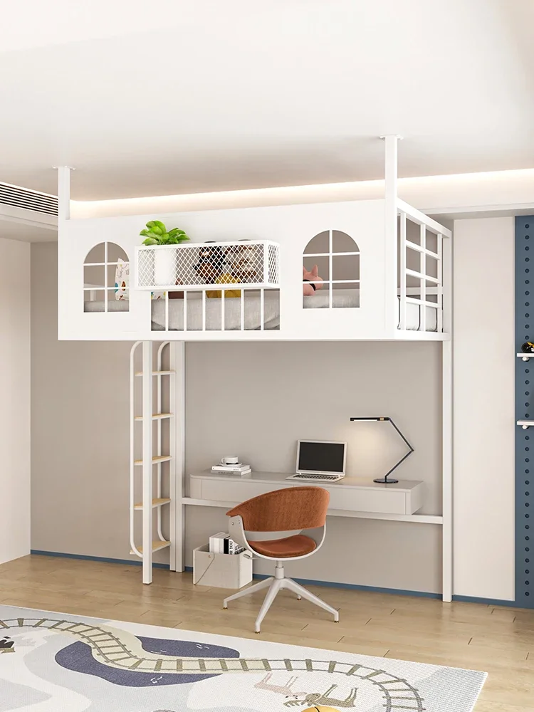 Modern wrought iron loft bed space-saving elevated bed floor empty simple small apartment wall-mounted frame empty bed hammo