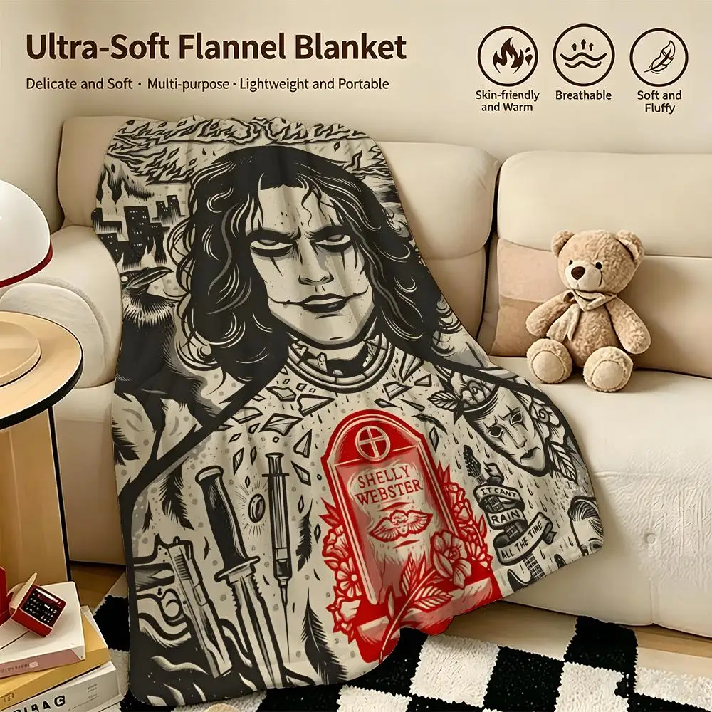 movie T-The Crow-w Throw Warm Soft Flannel Blanket, Multi-use for Sofa Bed Camping Travel Nap