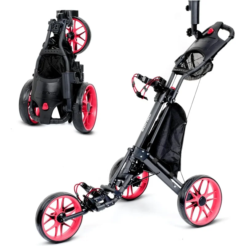 AQDRUIDS 3 Wheels Push Cart,Extra Wide Rear Wheel,No Tipping,Lightweight Easy to Fold Golf Pull Trolley,Adjustable Height H