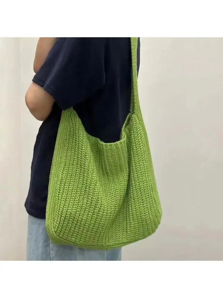 Simples malha uma bolsa de ombro para mulheres, versátil sacola, grande capacidade, portátil, novo