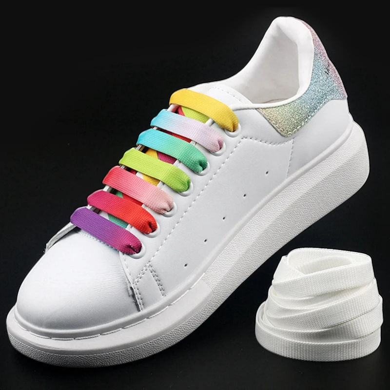 Gradiënt Kleur Schoenveters Regenboog Schoenveter Mcq Klassieke Casual Witte Schoenen Platte Veters Unisex Precisie Weven 100Cm 6 Kleuren