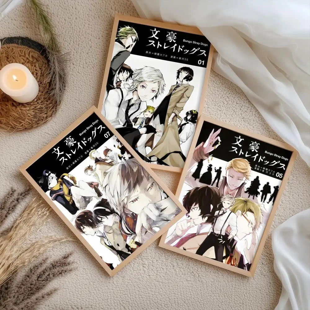 B-Bungo Stray Dogs Poster Stickers Self-Adhesive Painting Mural Decor Wall Decals for Bedroom Living Room Home HD Gift