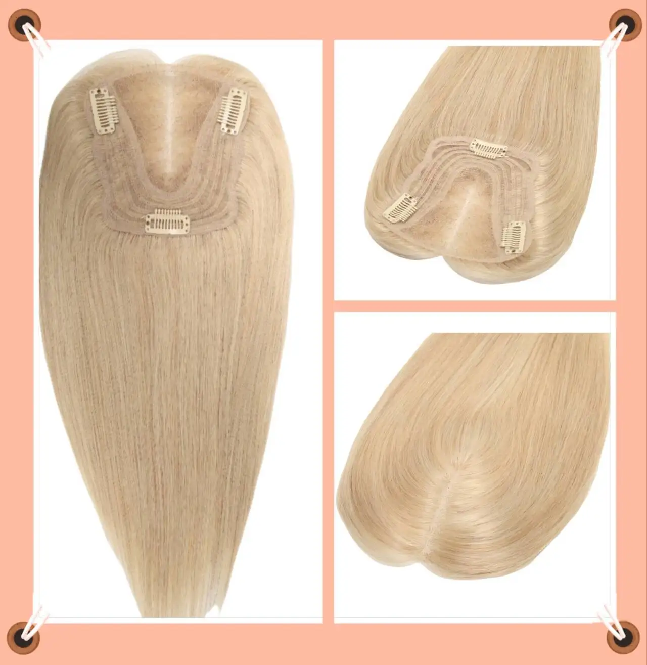 

Straight 100% Remy Human Hair Toppers Blonde Lace Base Toppers for Women Clips In Hair Extensions Hairpieces Human Hair Topper