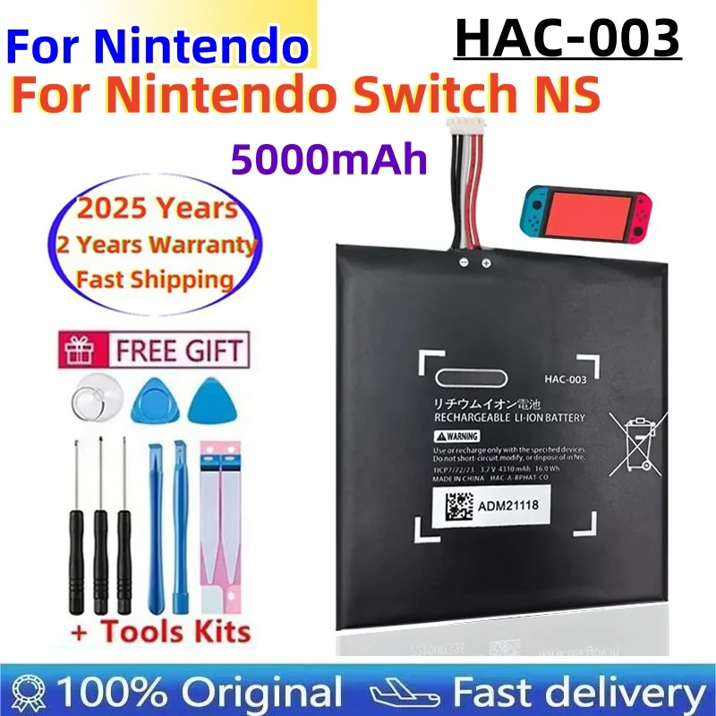 

Быстрая доставка, 2025 лет, 100% оригинальный аккумулятор HAC-003 для игровой консоли Nintendo Switch 2017, HAC-001, внутренняя обновленная батарея