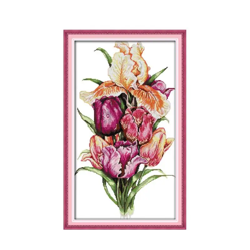 Noble tulips cross stitch kit flower 14ct printed fabric canvas stitching embroidery DIY handmade needlework