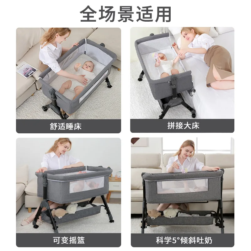 Baby Bedside Bed Newborn Bed Spliced Large Baby Crib Children's Bed Multifunctional Movable Foldable