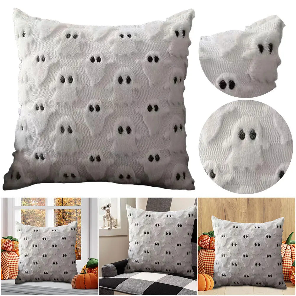 Halloween Soft Pillow Case Washable Ghost&Pumpkin Pillow Cover Comfortable Throw Pillow Cover for Couch Sofa Bedroom Home Decor