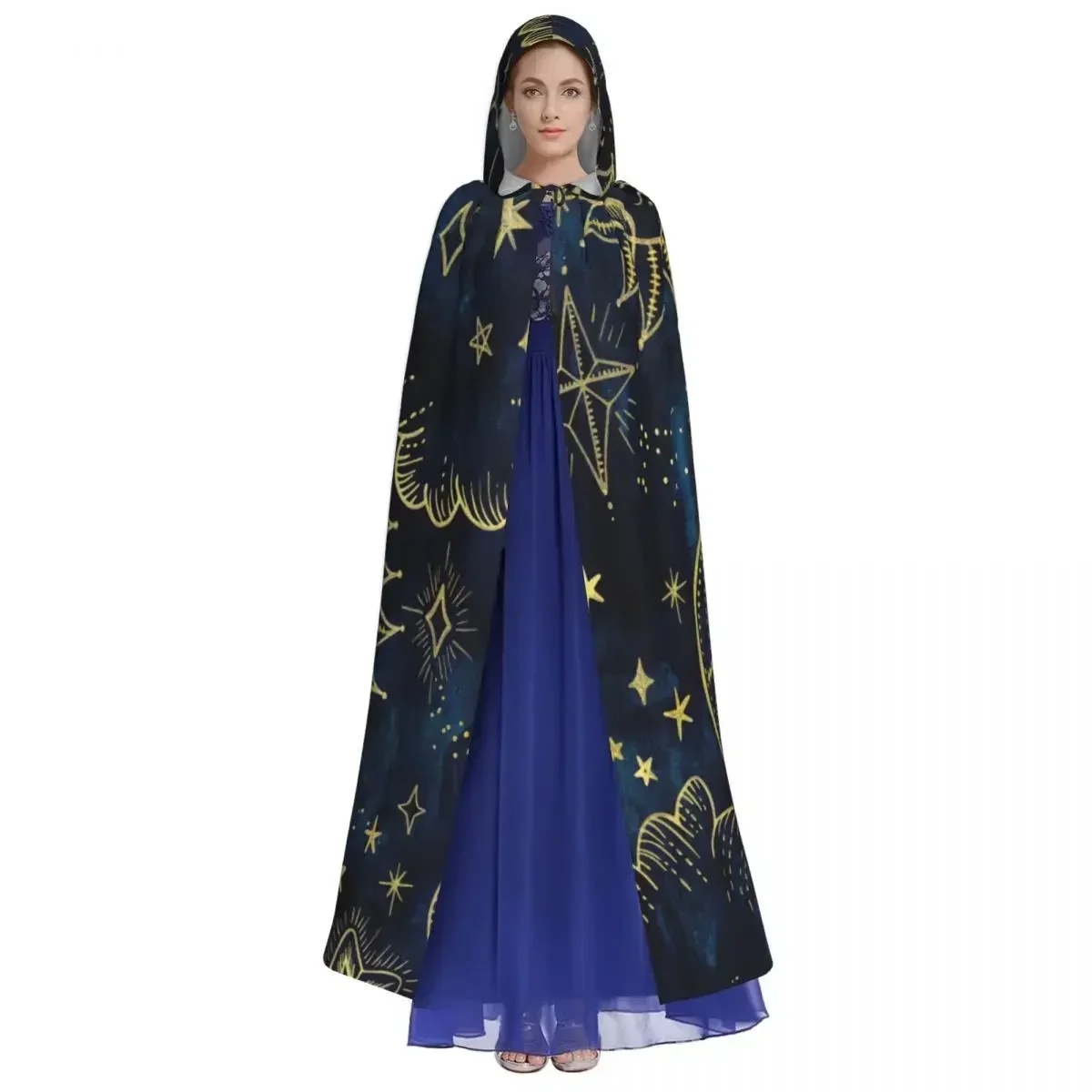 Unisex Witch Party Reversible Hooded Adult Vampires Cape Cloak Cosmos Astrology Sun Moon