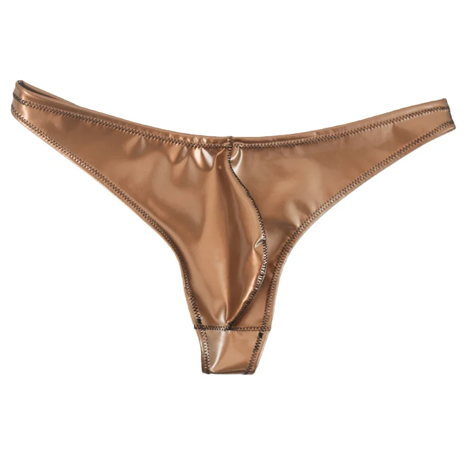 1pc Men Latex Ammonia Glossy Briefs Sexy Tight G-strings Bulge Pouch Low Rise Gay Thongs Patent Leather Pantie Clubwear