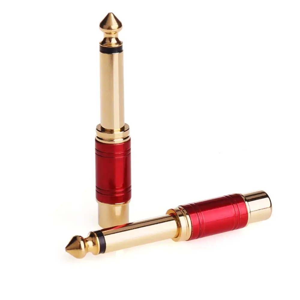 6.35mm 1/4 inch Male Mono TS to RCA Female Interconnect Audio Adapter Conversion Plug (Red 2 Pack)ABGI