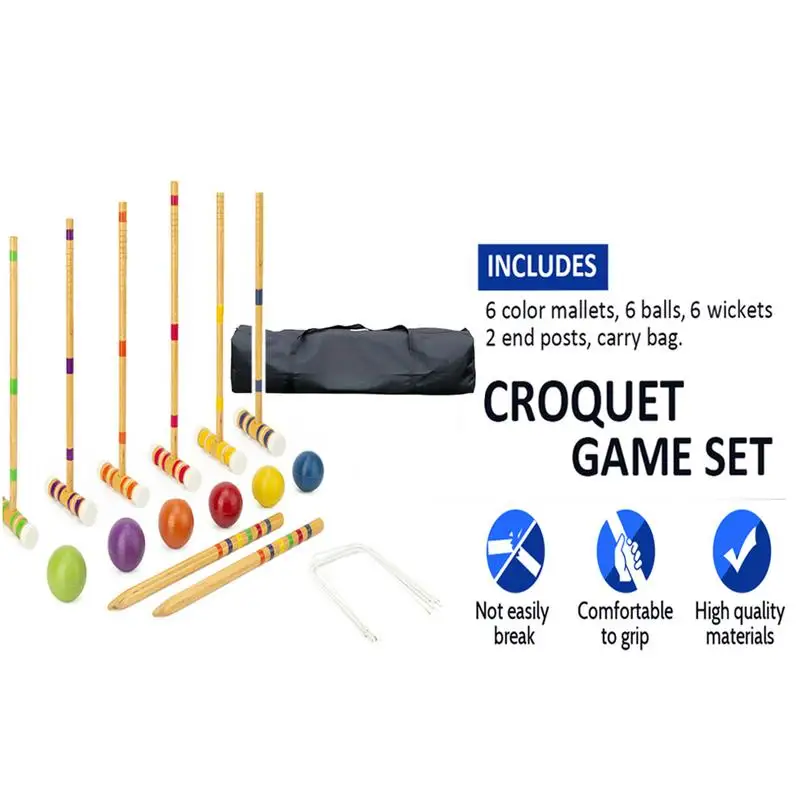 Jogo de croquet engraçado jogos de bola com bolas e saco de transporte portátil conjunto esportivo de madeira reutilizável kit de boliche de madeira para gramado