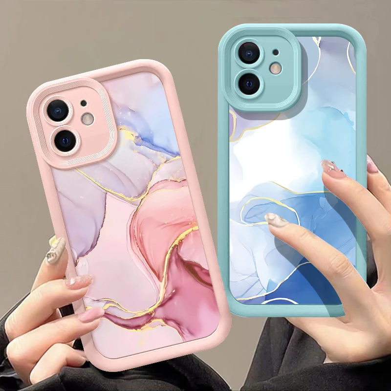 Marble Pattern Silicone Phone Case For iPhone 15 Pro Max 14 13 15 Pro Candy Color Shockproof Bumper Soft TPU Back Cover Fundas