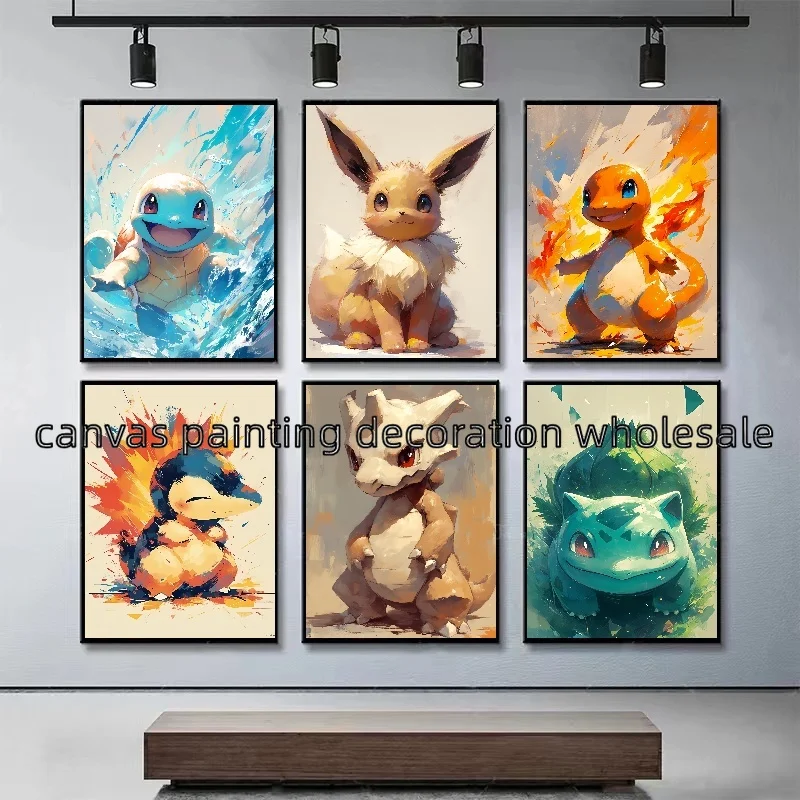 Kryty plac zabaw dla dzieci Wall Art Anime Pokemon plakat postać Pikachu Gengar Mewtwo akwarela obraz na płótnie prezent