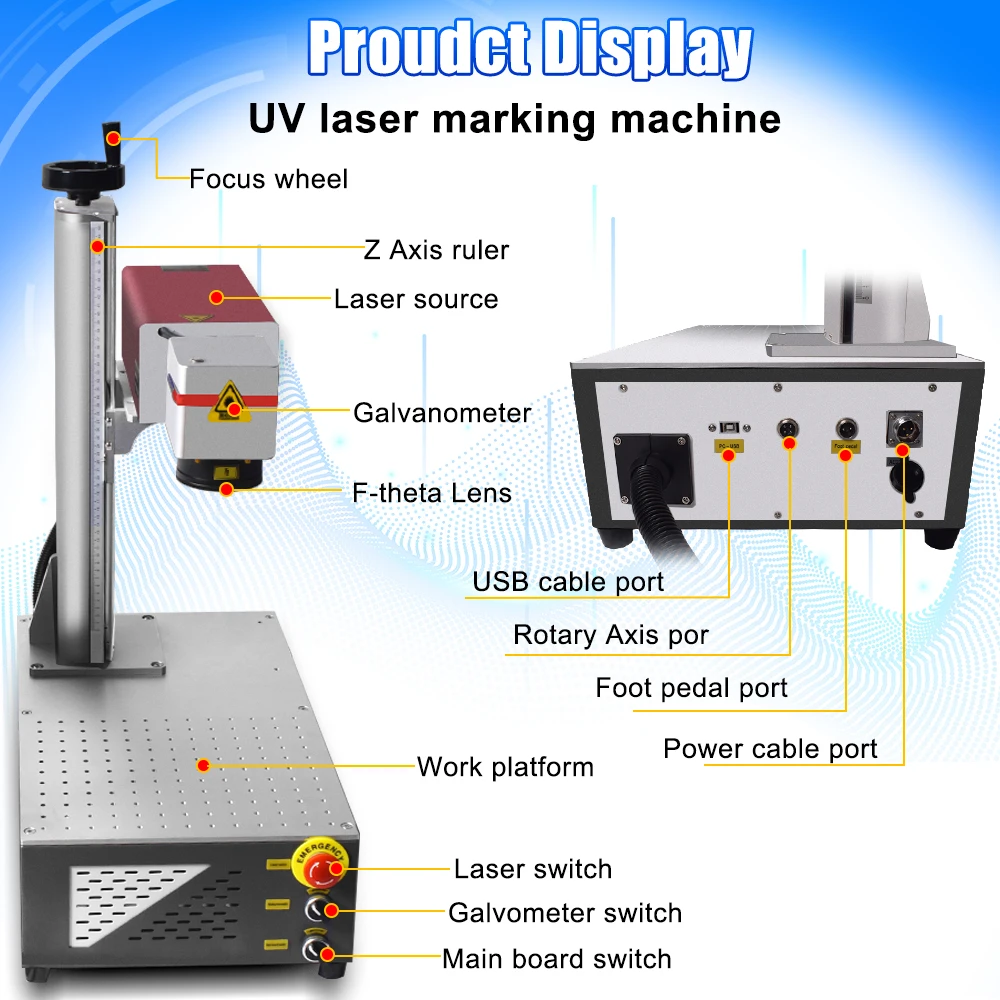 15W UV Laser Marking Engraving Machine CRS 355nm Laser Engraver Water Cooling for Glass/Wood/PVC/Metal/Plastic Leather