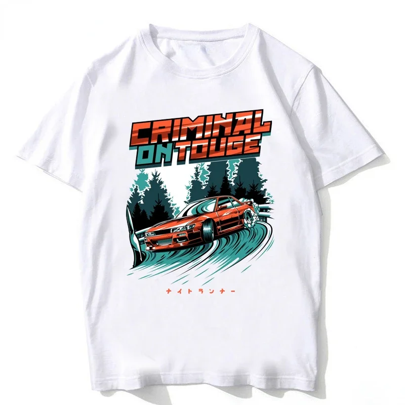 Silvia S13 Criminal on Touge Drift King Style Japanese Race Car T-shirt Men JDM Tees Classic SChassis 13 SR20 Powered T-Shirts