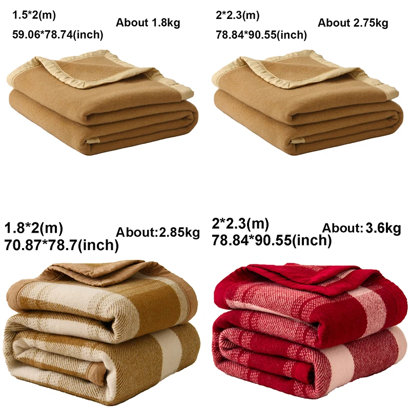 100% Wool Blanket 1.5*2/1.8*2/2*2.3m Fleece Blanket Sleeping Warm Comforter wool Blankets Winter Adult Children Bedding Camping