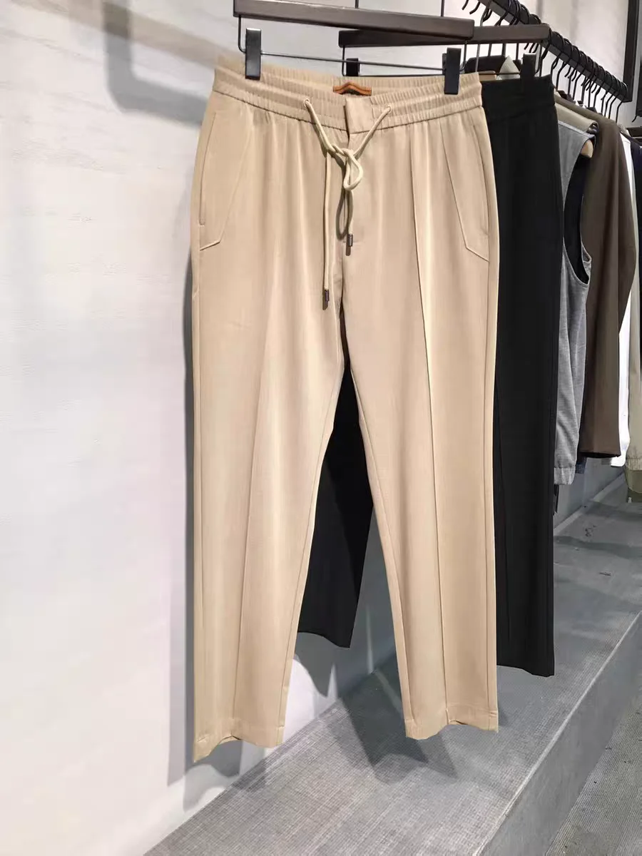 

Мужские повседневные брюки в итальянском винтажном стиле с эластичным поясом на шнурке, прямые, простые, деловые, для отдыха