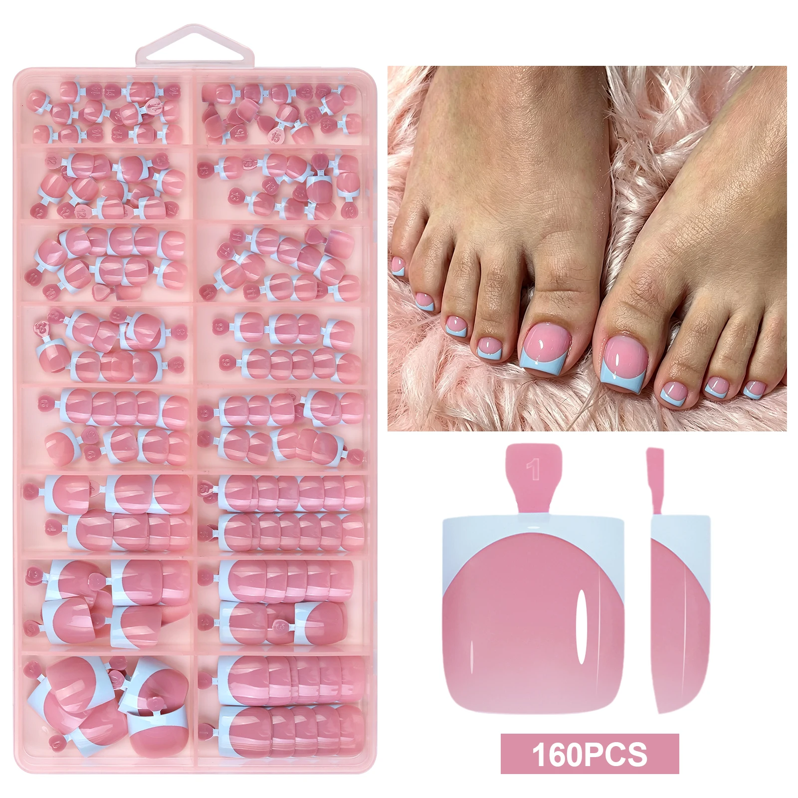 160 Stück Nude Kurze Quadratische Soft-Gel Press-On Zehennägel, Vorgefertigte Künstliche Zehennägel, Wiederverwendbare Acryl-Kunstnägel, DIY Salonbedarf – Detail 16