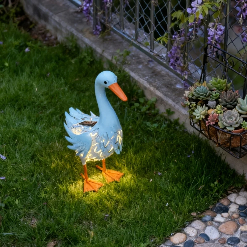 

Solars Powered Duck Iron Sculpture With Automatic Night Light And Weather Resistant Statue For Garden Decoration D2RD