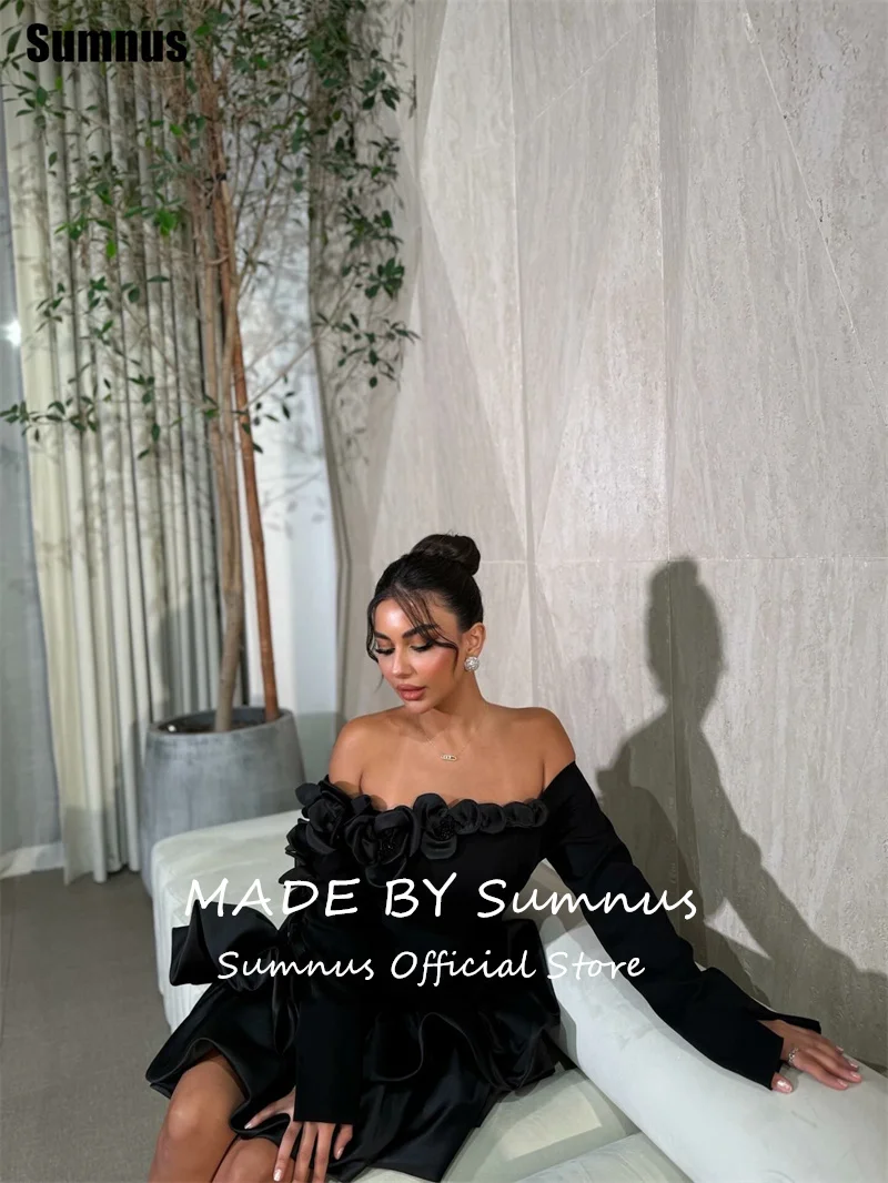 Sumnus بسيط أسود حورية البحر فساتين لحضور الحفلات الموسيقية قبالة الكتف Ruched طول الركبة فساتين الحفلات حفل Fساتين Shret مخصصة