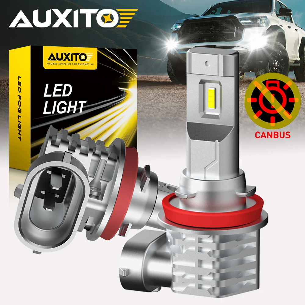 2X H11 H8 LED Fog Light Canbus 9005 HB3 9006 HB4 LED Fog Lights No Error Lamps Bulb 12V 55W CSP Chip 6500K White 360 AUXITO H11