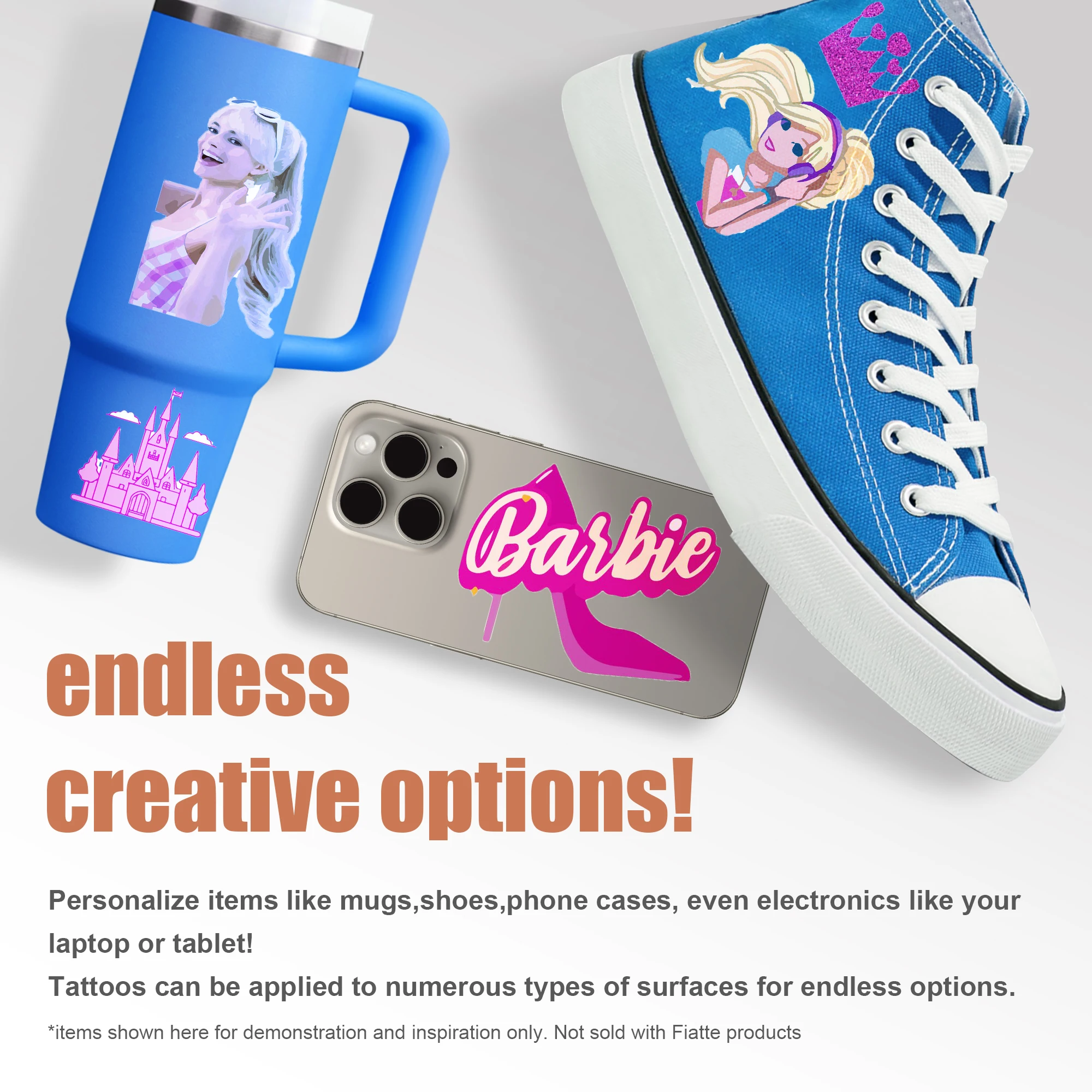 สติกเกอร์รอยสักบาร์บี้สำหรับเด็กและผู้ใหญ่ศิลปะบนเรือนร่างการ์ตูนปลอมสักชั่วคราวของเล่นแต่งหน้าของขวัญตกแต่ง4แผ่น