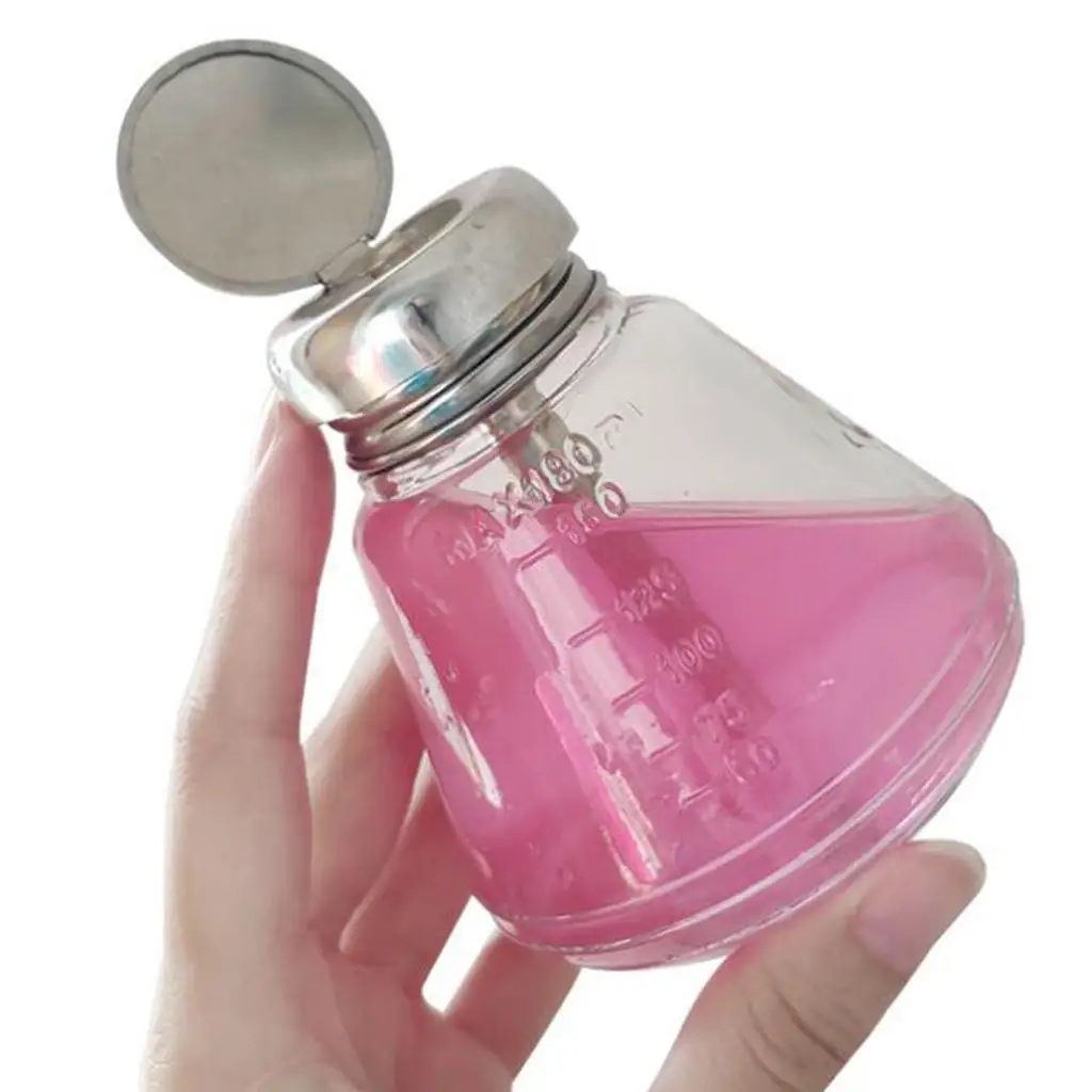 180ml Empty Push Down Dispenser Nail Polish Remover Pumping Glass Bottle Liquid Spill-proof Container