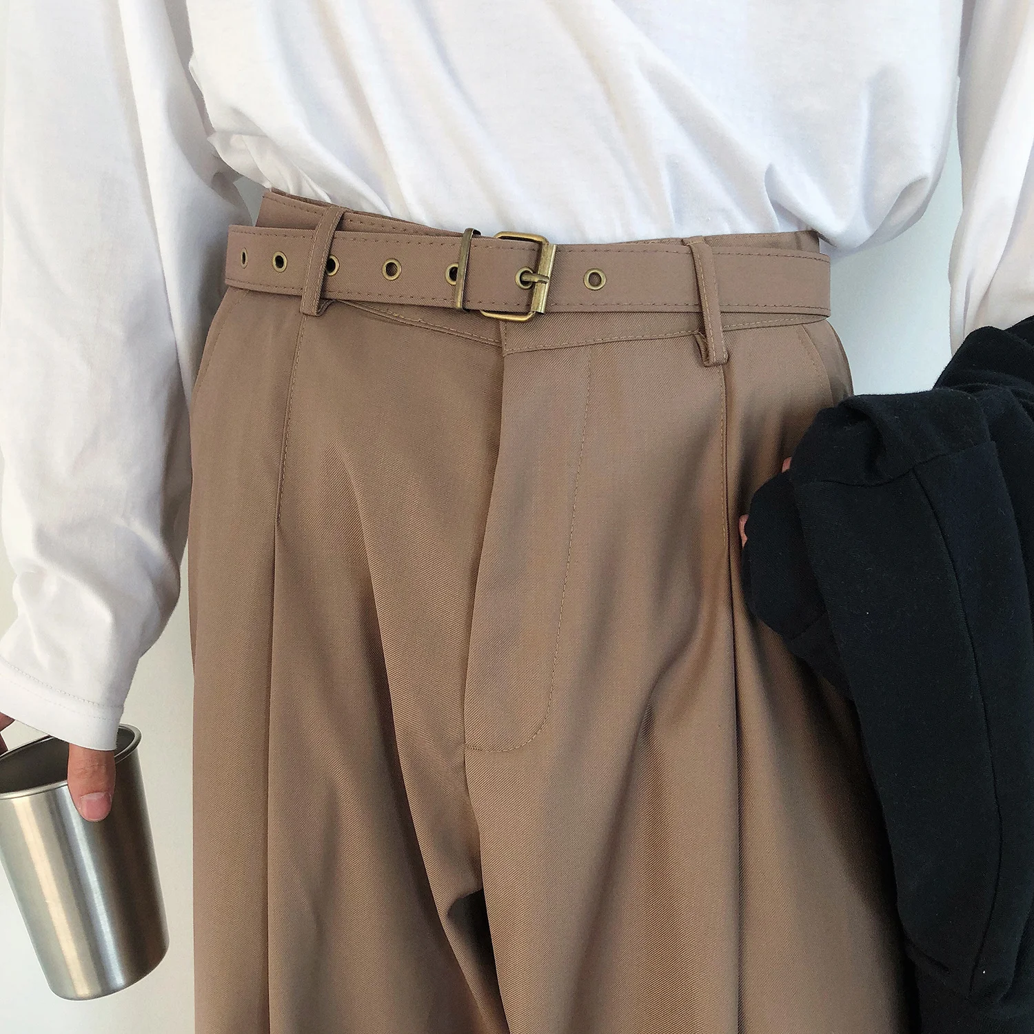 wear /men's vintage casual Wide Leg Pants with belt for Male 2022 Autumn tide new Loose all-match Pants 2Y272