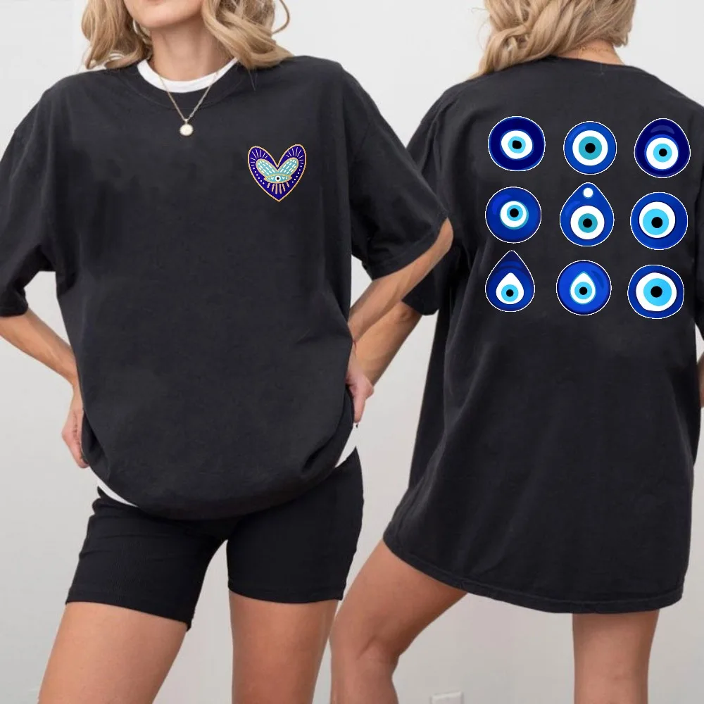 Turkey Evil Eye Heart Unisex Tee Streetwear Fashion Summer Cotton Shirt Casual Graphic Top Love Amulet Blue Motif Cotton T Shirt