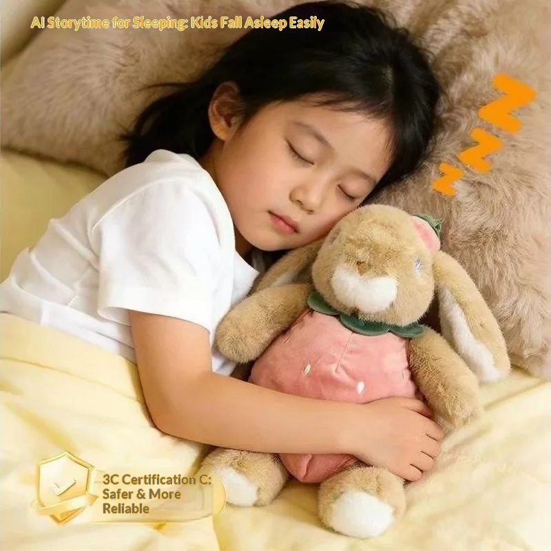 AI Plush Rabbit Doll Soft Fluffy Strawberry Outfit Interactive Sleep Companion Sleep Aid For Kids Toddlers Perfect Birthday Gift