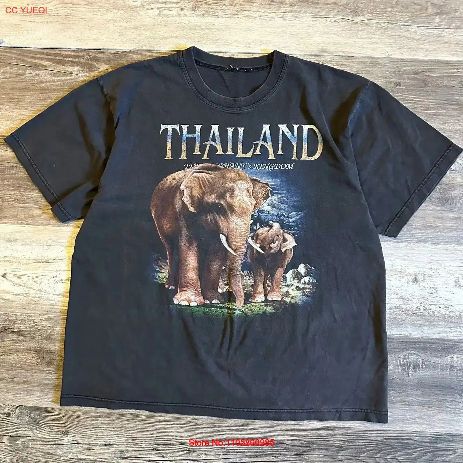 Vintage 90s Thailand Destination Elephants Black Faded T Shirt vintage Washed fashion Soft graphic Slightly