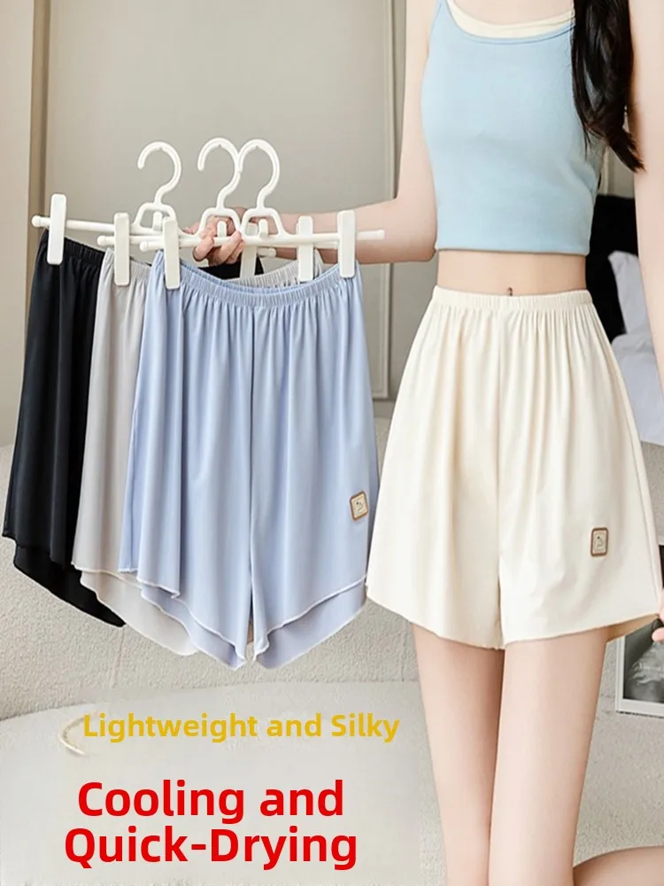 plus Size Safety Pants High Waist Short Shorts Ice Silk Loose Fit Wearable at Home Base Layer Pants Travel Friendly Polyester...