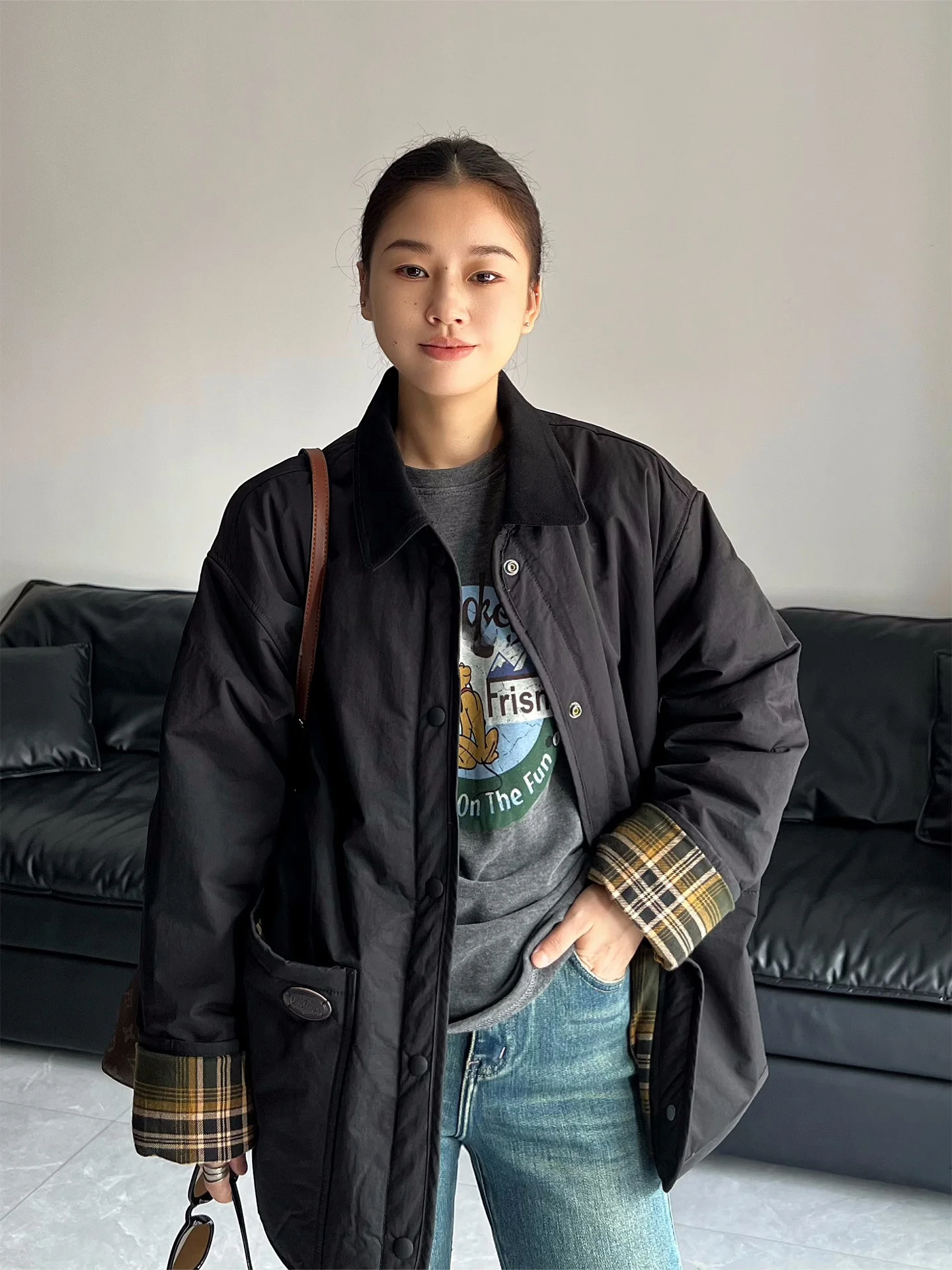 

Bla Collared Cotton Jaet Women's Loose Mid-Length Korean Sle Autumn Winter New Arrival Cotton Coat May Muziya