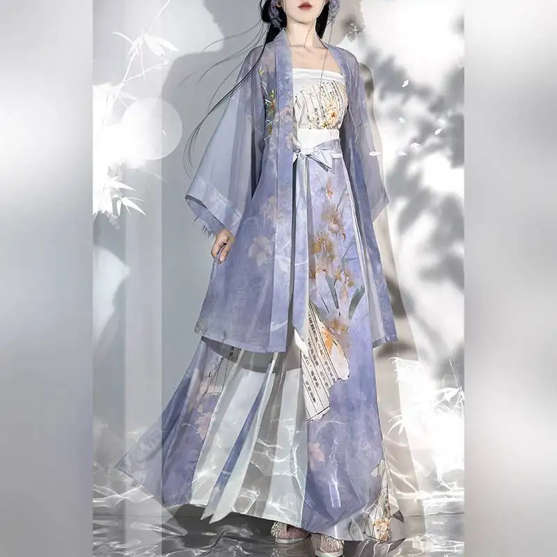 

New Chinese Style National Style Han Elements Hanfu Women Song System Long Sleeved Over-dress Suspenders Skirt Daily Commute