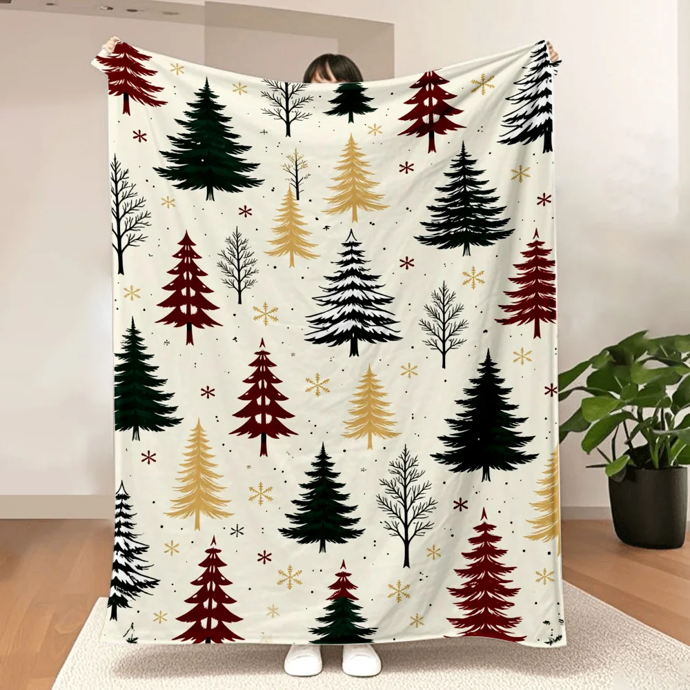 1PC Christmas Tree and Snowflake Print Blanket-Made of soft plush flannel, lightweight and durable, it's perfect for sofas, beds