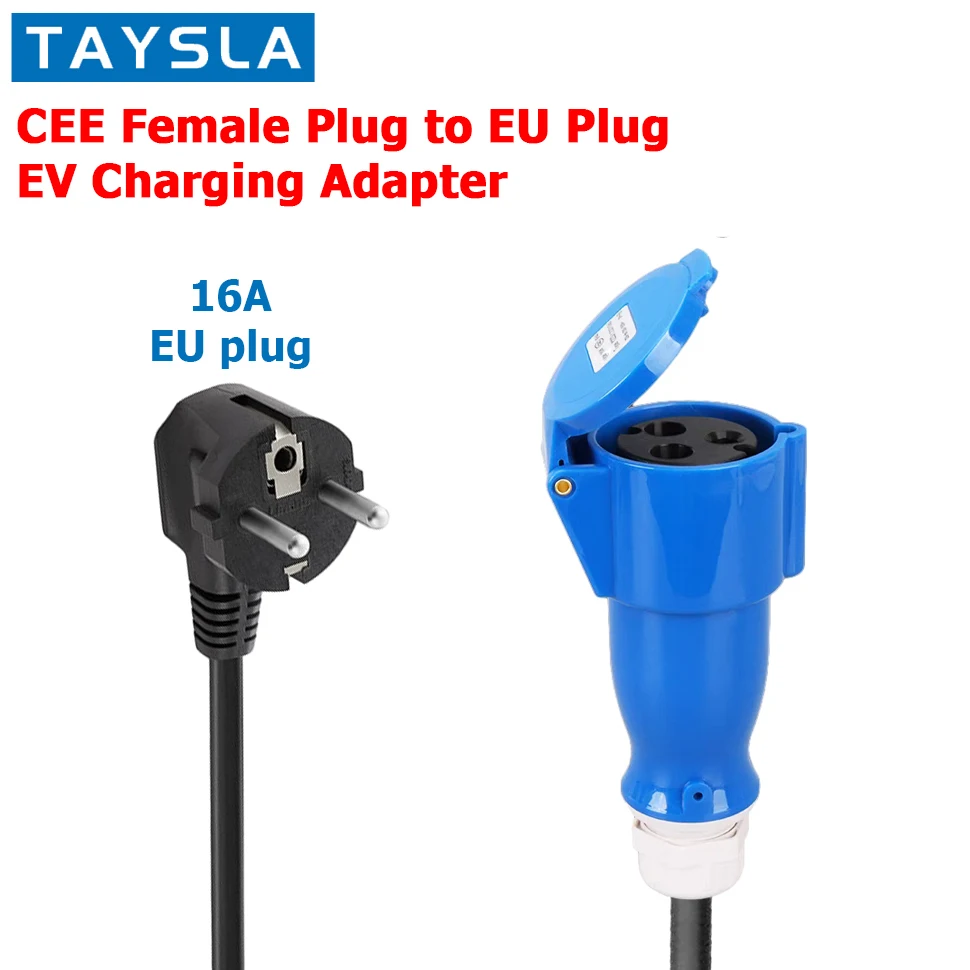 TAYSLA EV Portable Charger EU Plug To CEE Blue Power Female Plug Socket Adapter Blue CEE Connector 7KW 32A to 3.5KW 16A