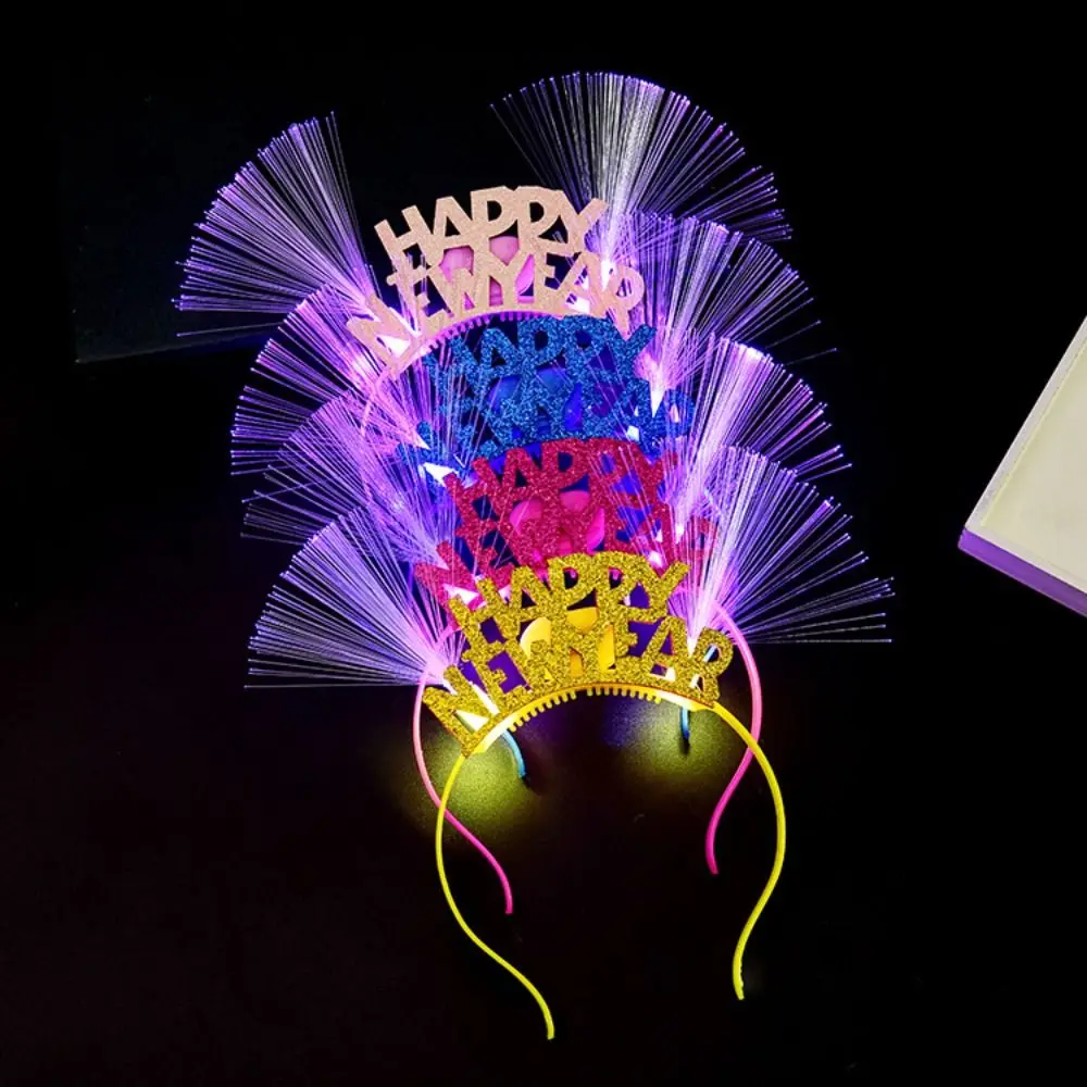 Sweet 2027 New Year Headband Optic Fiber Light Up Star Strip Christmas Hair Hoop Colorful Lightweight Cartoon Holiday Hairbands