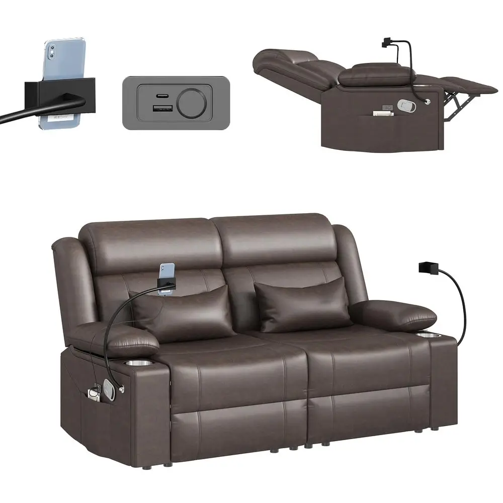 

Home Theater SeatingRV Reclining Sofa Set with Adjustable Headrest Recliner Sofa with Heat and USBampTypeC, Dawer amp Cup Holde
