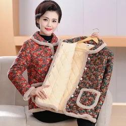 Single-Breasted Add Velvet Keep Warm Mom Autumn Winter Cotton-Padded Clothes Cotton Coat Loose And Comfortable  Ladies Jacket
