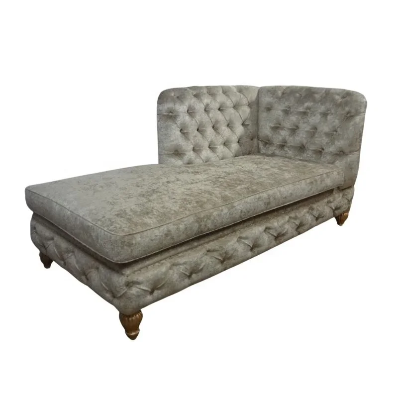 

Modern Tufted Sofa Bed Upholstered Chaise Lounge Living Room Sofa Daybed in Gold Wooden Legs for European Home Hotel Furniture