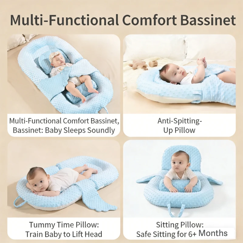 역류 방지 아기 경사 베개 - 신생아부터 12개월까지 수유 및 수면용 유아용 침대 패드, 휴대용 역류 방지 지지대, 세탁 가능