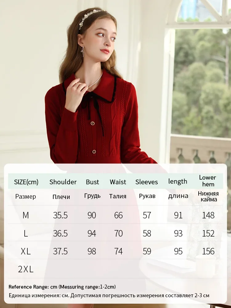 I BELIEVE YOU Vintage Sweater Dress for Women 2023 Bow French Gentle Waist Slim Long Sleeve Winter New Knitted Dress 2234135290