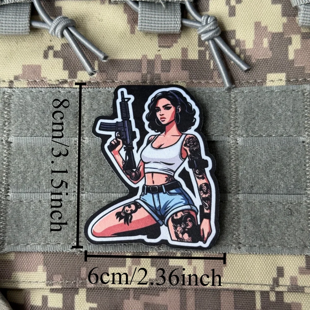 Airsoft Morale Tactical Patch Sexy Pinup Lady Anime Soldier NVG Rifle Printed Fabric PVC Badge Hook & Loop for Military Gear