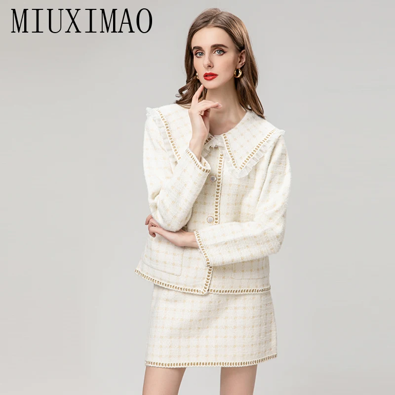 MIUXtenstein-Veste peignée à simple boutonnage pour femme, mini robe en Y, ensembles de robes à la mode, automne et hiver, O, 2023, 2 pièces