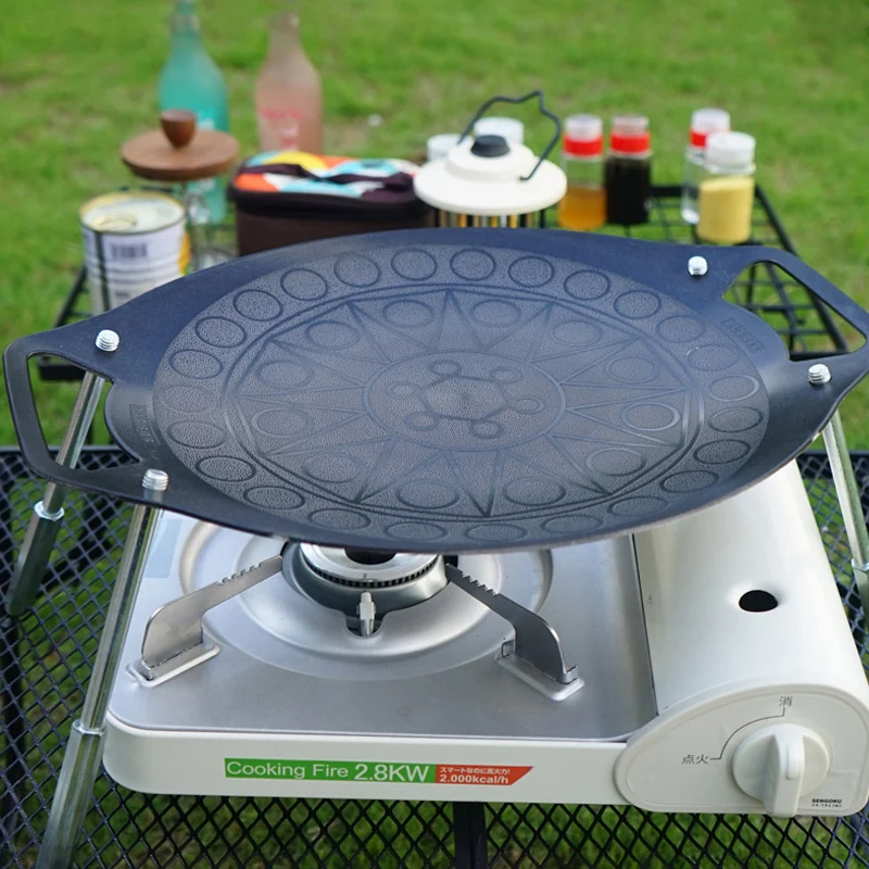 屋外バーベキューノンスティックベーキングパン、キャンプピクニックステンレス鋼フライパン、グリルパン高さ調節可能