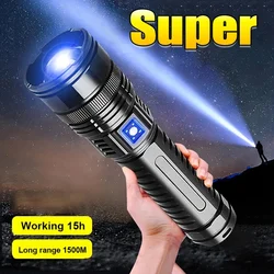 Built-in Battery Flash Light Emergency Spotlights 4km 10000LM 800W Most Powerful Led Flashlights Tactical 15000mah