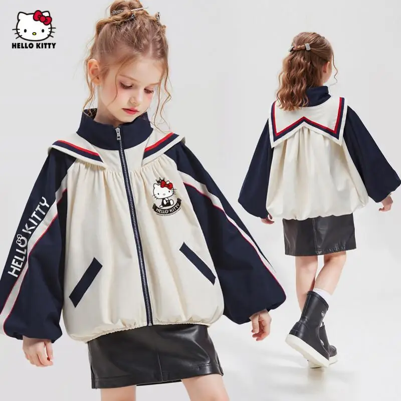 

Kawaii Sanrio HelloKitty детская куртка с героями мультфильмов, весенне-осеннее спортивное пальто Y2K, милые топы для отдыха в стиле аниме, милая свободная детская одежда